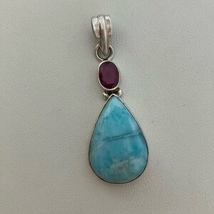Sterling Silver Larimar and Ruby Pendant
